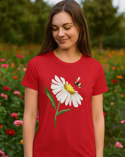 Bee & Daisy Unisex Softstyle T-Shirt - Nature-Inspired Design Printify