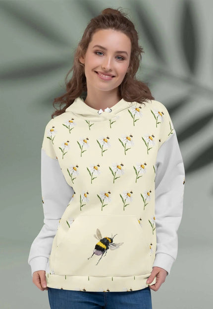 Bloom & Buzz Hoodie – Whimsical Daisy Pattern with Bumblebee Accent Hoodie - The Butterfly Mama