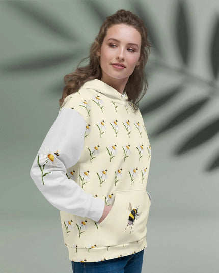 Bloom & Buzz Hoodie – Whimsical Daisy Pattern with Bumblebee Accent Hoodie - The Butterfly Mama