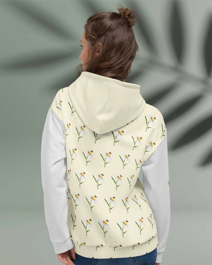 Bloom & Buzz Hoodie – Whimsical Daisy Pattern with Bumblebee Accent Hoodie - The Butterfly Mama