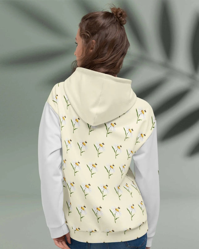 Bloom & Buzz Hoodie – Whimsical Daisy Pattern with Bumblebee Accent Hoodie - The Butterfly Mama