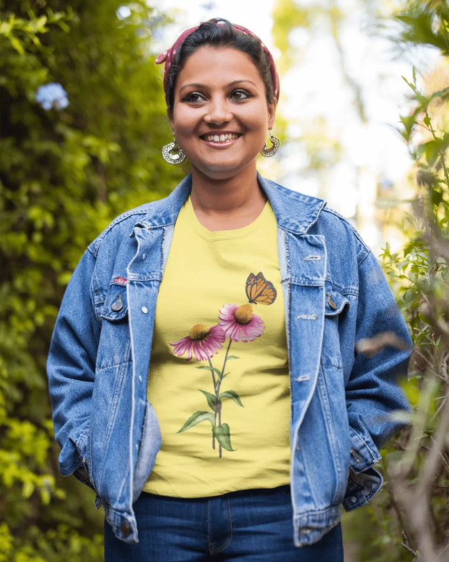 Butterfly & Flower Unisex Softstyle T-Shirt – Nature - Inspired Graphic Tee for Spring Days - The Butterfly Mama