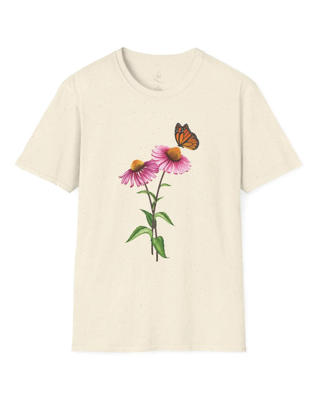 Butterfly & Flower Unisex Softstyle T-Shirt – Nature - Inspired Graphic Tee for Spring Days - The Butterfly Mama
