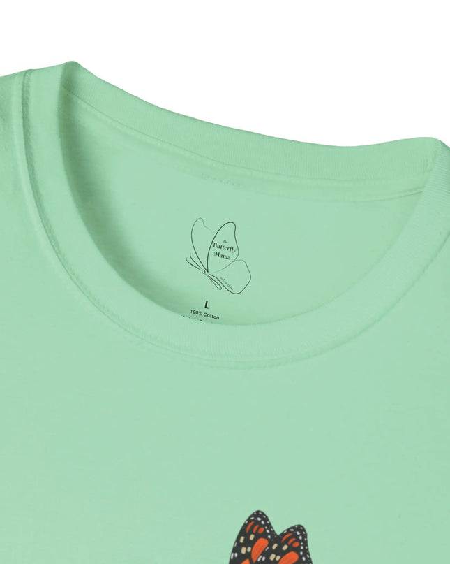 Butterfly & Flower Unisex Softstyle T-Shirt – Nature - Inspired Graphic Tee for Spring Days - The Butterfly Mama