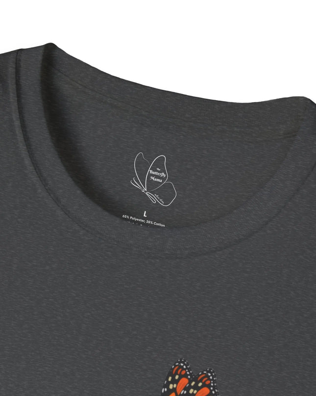 Butterfly & Flower Unisex Softstyle T-Shirt – Nature - Inspired Graphic Tee for Spring Days - The Butterfly Mama