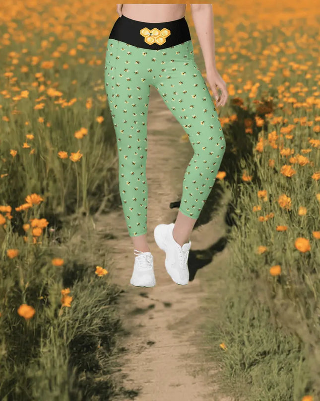 Buzzing Bee All Over Print Leggings with pockets - The Butterfly Mama