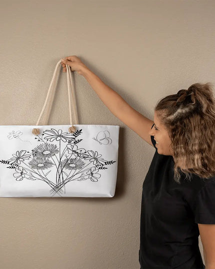 Chic Floral Sketch Weekender Tote Bag - The Butterfly Mama