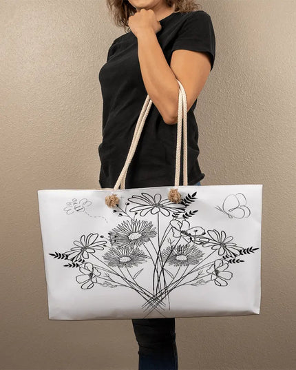 Chic Floral Sketch Weekender Tote Bag - The Butterfly Mama