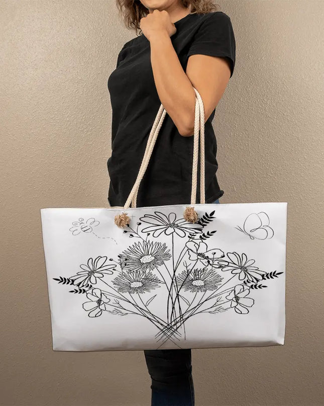 Chic Floral Sketch Weekender Tote Bag - The Butterfly Mama