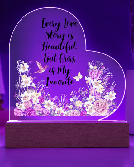 Every Love Story is Beautiful – Elegant Acrylic LED Keepsake with Faux Flower Bouquet - The Butterfly Mama