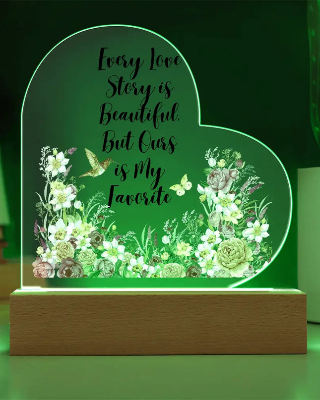 Every Love Story is Beautiful – Elegant Acrylic LED Keepsake with Faux Flower Bouquet - The Butterfly Mama