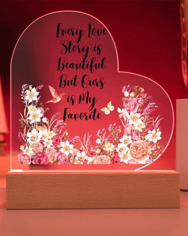 Every Love Story is Beautiful – Elegant Acrylic LED Keepsake with Faux Flower Bouquet - The Butterfly Mama