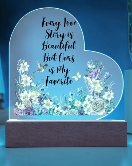 Every Love Story is Beautiful – Elegant Acrylic LED Keepsake with Faux Flower Bouquet - The Butterfly Mama