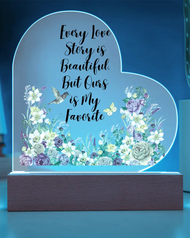 Every Love Story is Beautiful – Elegant Acrylic LED Keepsake with Faux Flower Bouquet - The Butterfly Mama