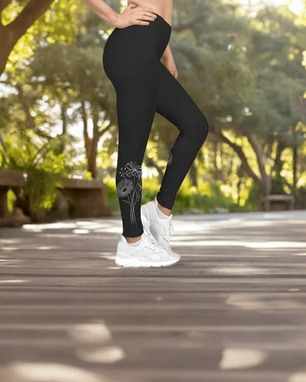 Ink Drawing Flower Bouquet Women's Casual Leggings - The Butterfly Mama