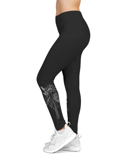 Ink Drawing Flower Bouquet Women's Casual Leggings - The Butterfly Mama