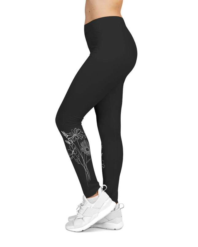 Ink Drawing Flower Bouquet Women's Casual Leggings - The Butterfly Mama