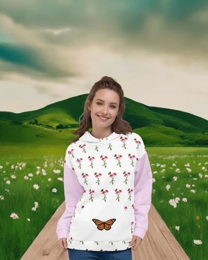 Monarch Garden Hoodie – Delicate Floral Pattern with Butterfly Detail Hoodie - The Butterfly Mama