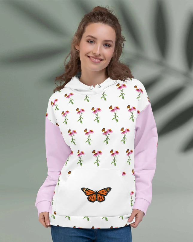 Monarch Garden Hoodie – Delicate Floral Pattern with Butterfly Detail Hoodie - The Butterfly Mama