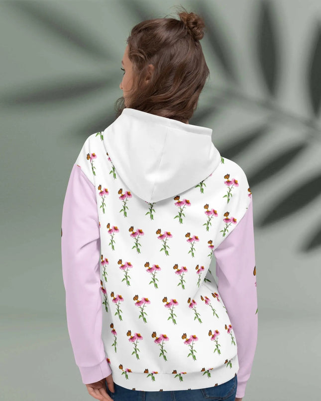 Monarch Garden Hoodie – Delicate Floral Pattern with Butterfly Detail Hoodie - The Butterfly Mama