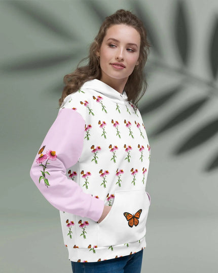 Monarch Garden Hoodie – Delicate Floral Pattern with Butterfly Detail Hoodie - The Butterfly Mama