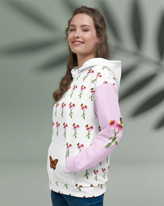 Monarch Garden Hoodie – Delicate Floral Pattern with Butterfly Detail Hoodie - The Butterfly Mama
