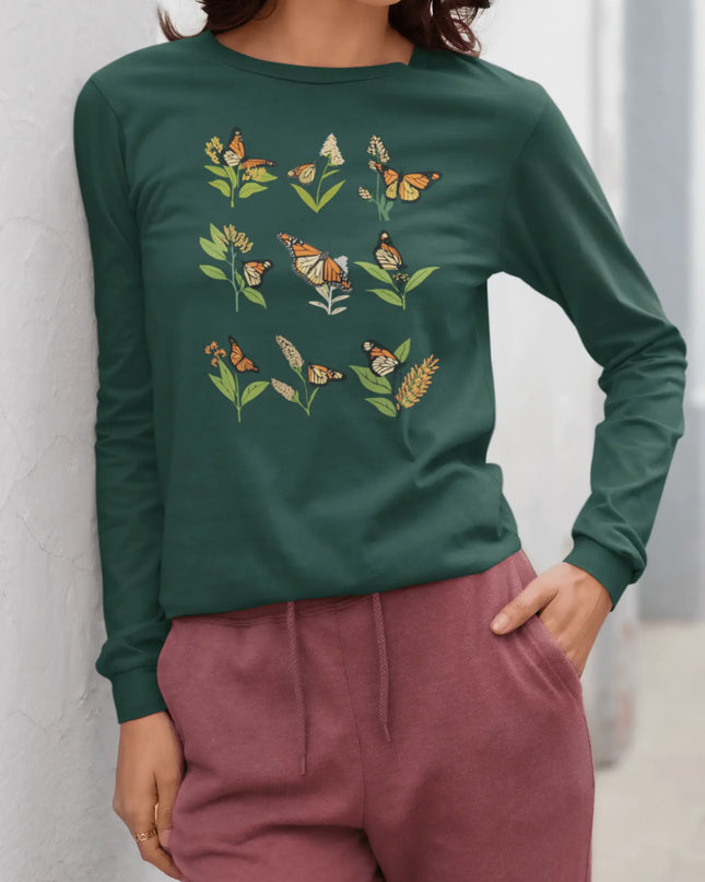 Monarch Majesty: Butterflies and Blooms Long Sleeve Tee - The Butterfly Mama