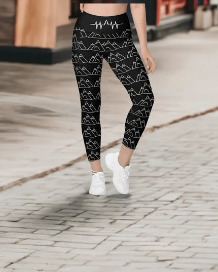 Mountain Pulse All Over Print Leggings with pockets - The Butterfly Mama