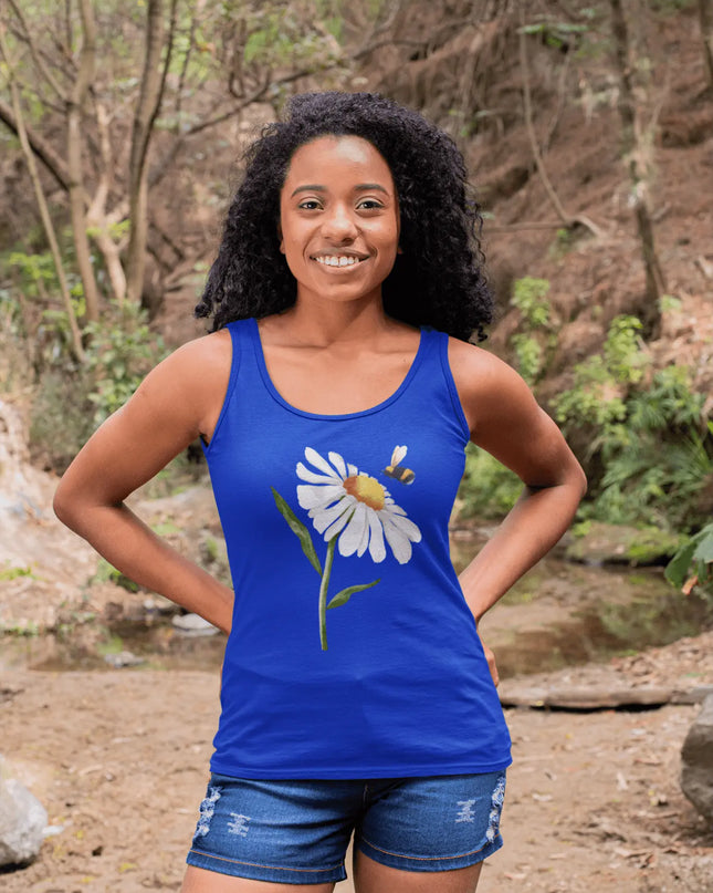 Watercolor Daisy with Bee Design Tank Top - The Butterfly Mama