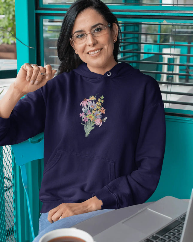 Wildflower Bouquet with Bee Hooded Sweatshirt - The Butterfly Mama